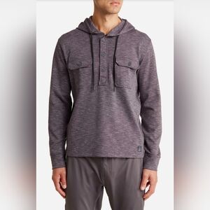 Vintage 1946 Hooded Pullover Mens Medium Grey Slub Double Knit Half Button NWOT